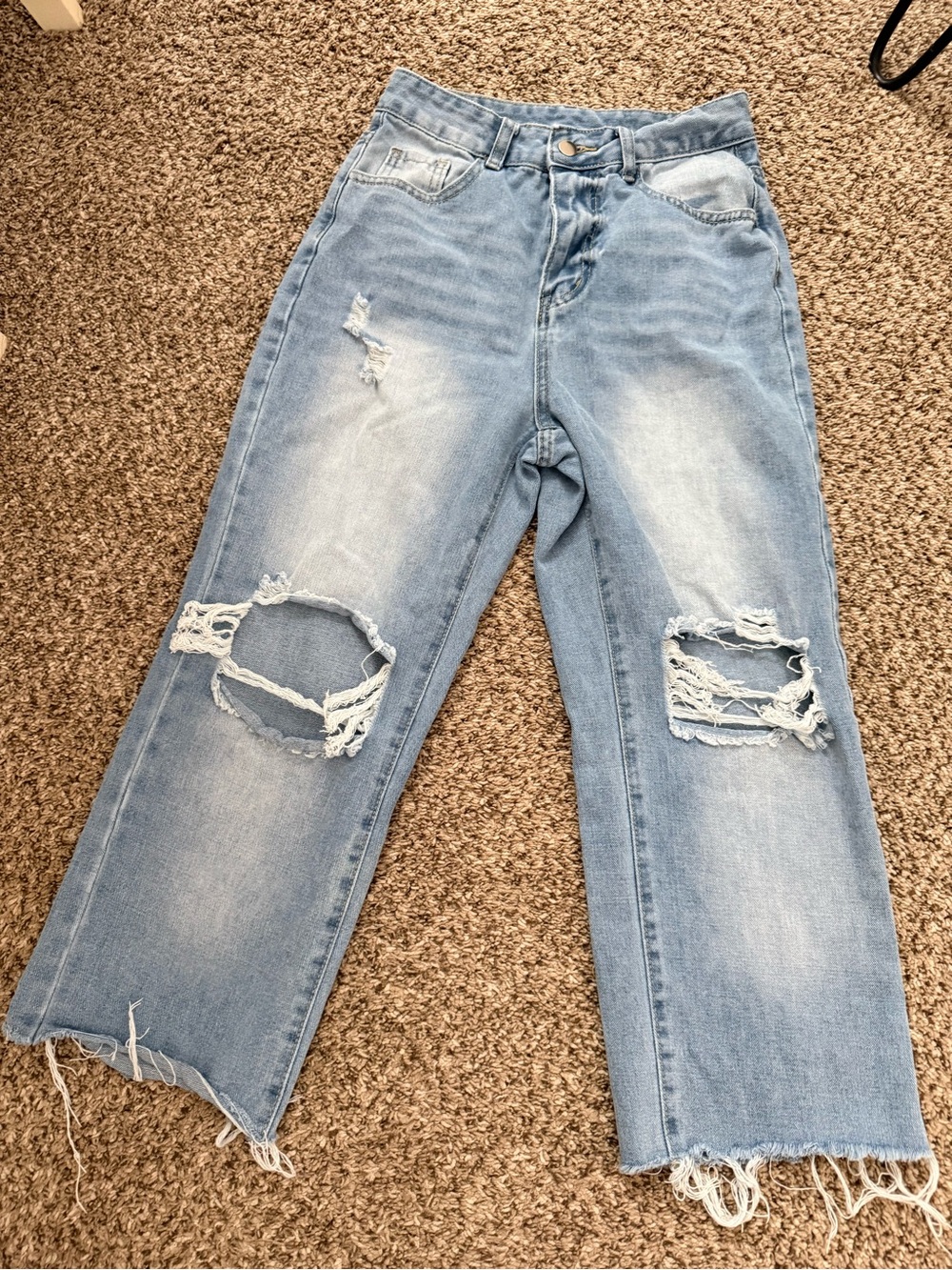 Light Blue Denim Shorts with Frayed Hem